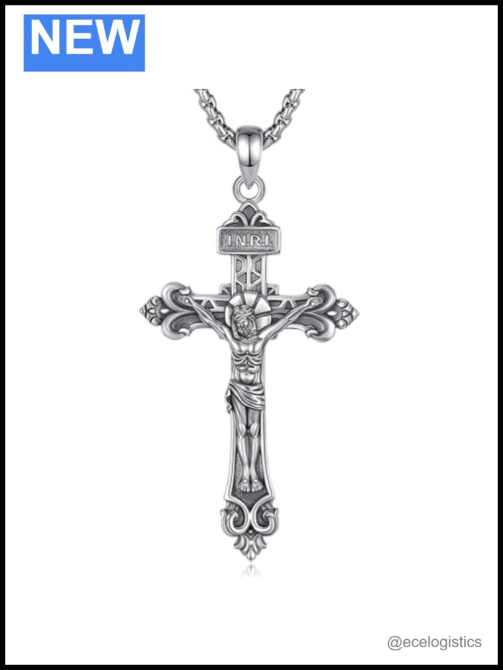 925 Sterling Silver Crucifix Pendant Necklace 22in Box Chain